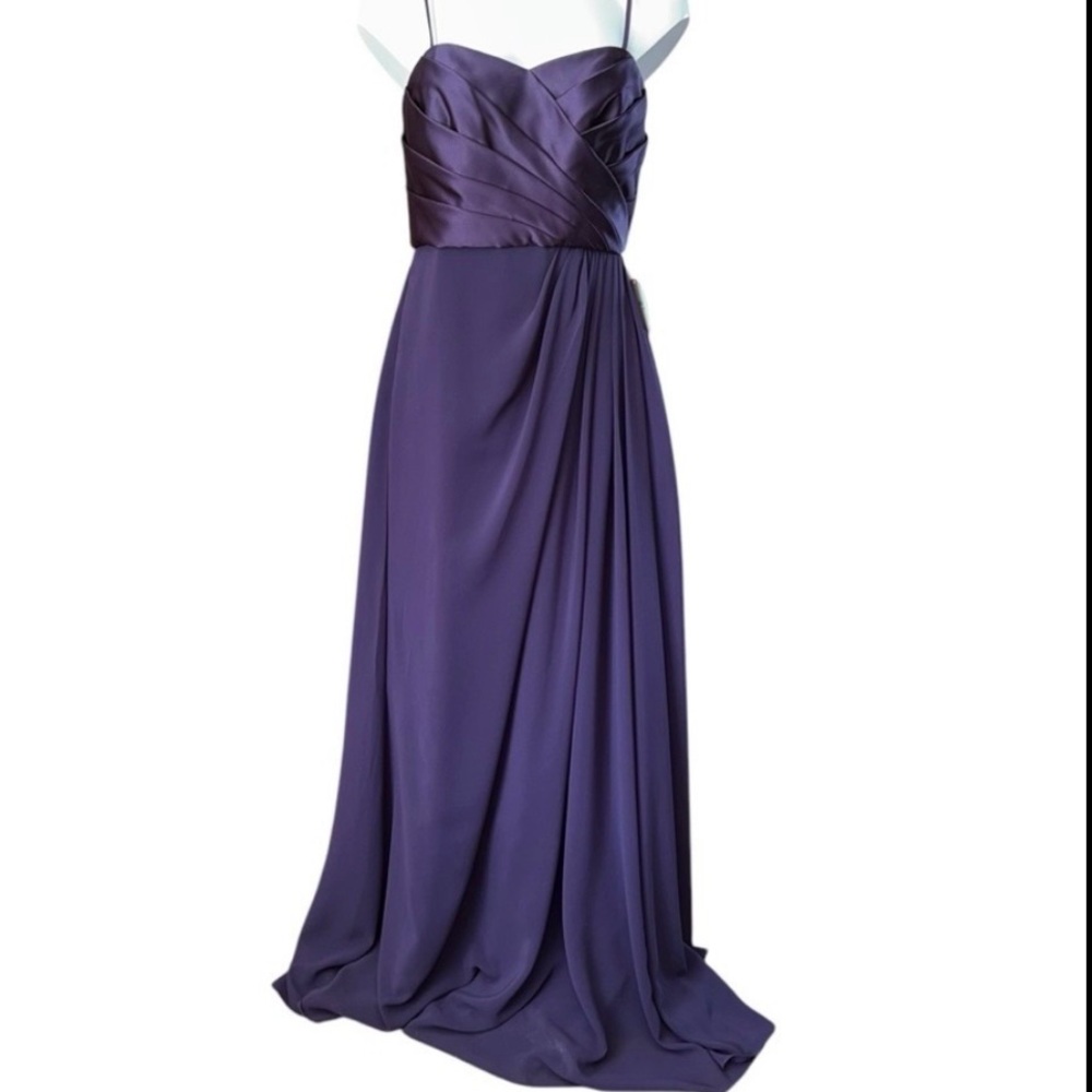 Angelique Purple Formal Gown Size 12 NWT Strapless Chiffon Prom Dress - Picture 2 of 7